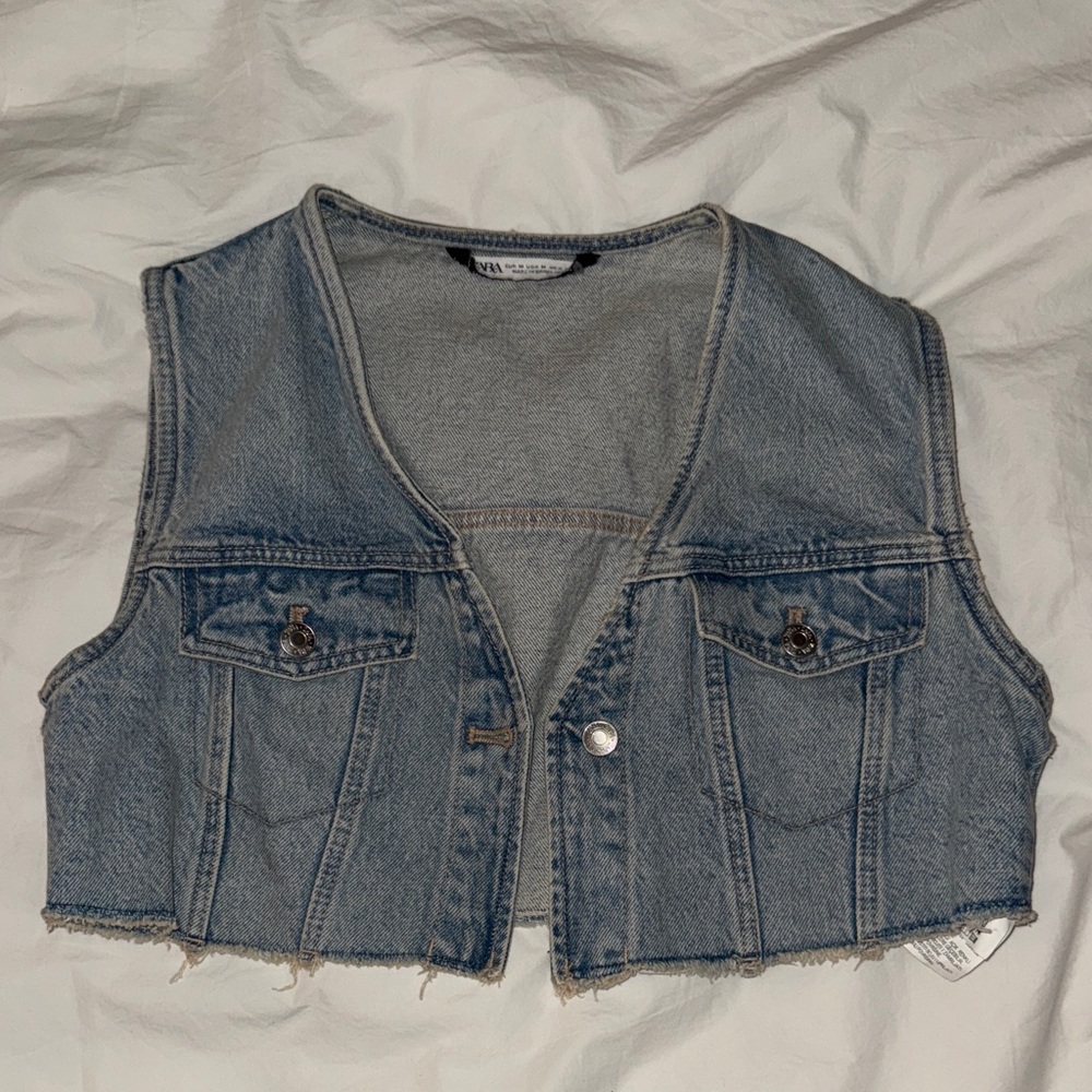 Zara Light Blue Crop Denim Vest